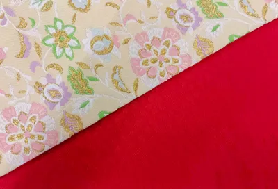 京都さがの館でレンタルできる卒業式袴の半巾帯_クリーム×赤