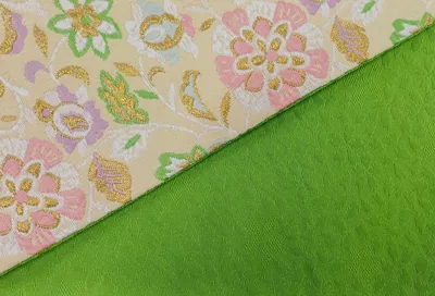 京都さがの館でレンタルできる卒業式袴の半巾帯_クリーム×緑